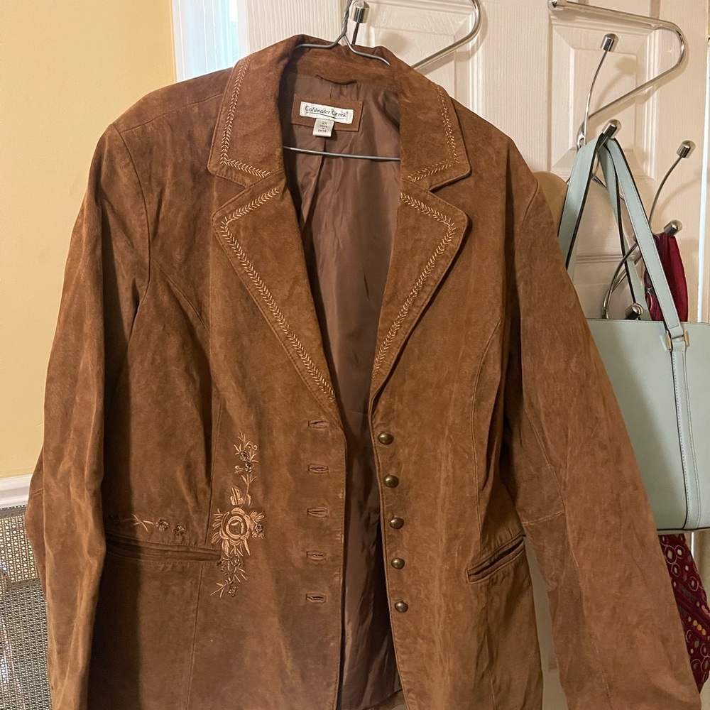 Coldwater Creek Brown Suede Blazer with Floral Detail